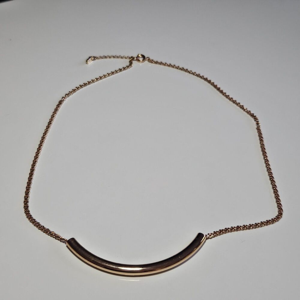 Fossil Rose Gold Tone Curved Tube Charm Pendant Necklace 16-17"